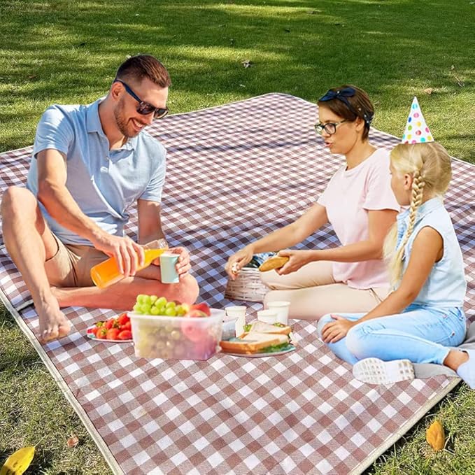 Extra Large Picnic Blanket Beach Blankets, 80''x80'' Picnic Mat Waterproof Sand Proof Foldable Portable for Outdoor Camping Hiking Travel Grass Park Music Festival Lawn Mats (brown, 80x80 inch)