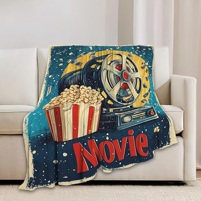 Movie Blanket Film Theater Cinema Popcorn Throw Blankets Gifts for Girls Boys Kids Movie Lover Soft Cozy Fleece Plush for Couch Sofa Bed 50"x40"