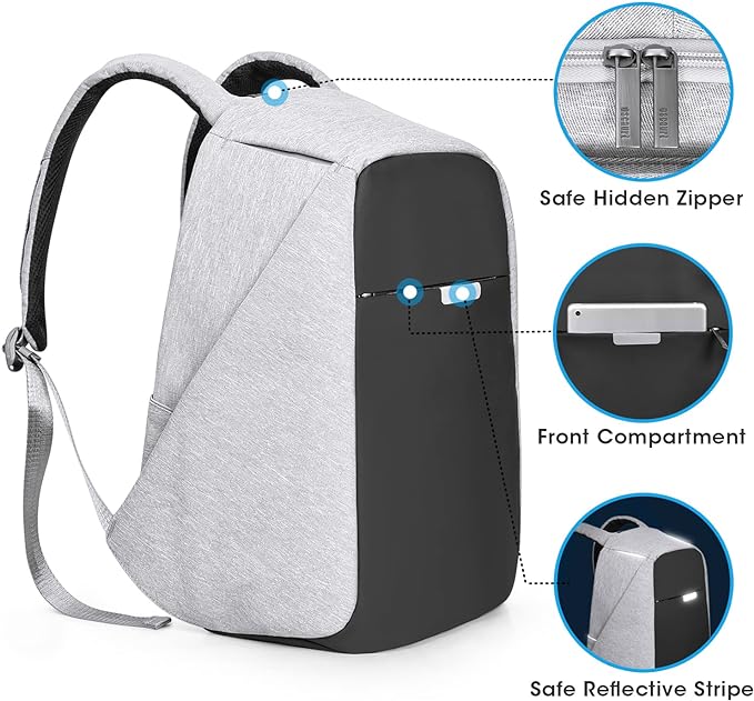 oscaurt Anti Theft Backpack 15.6 Inch Laptop Travel Backpack with Hidden Zipper and USB Charging Port Waterproof Business Computer Bag for Men & Women