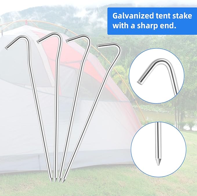 7" Tent Stakes, Heavy Duty Tarp Camping Stakes, Galvanized Metal Pegs for Outdoor Decorations, 20 PCS