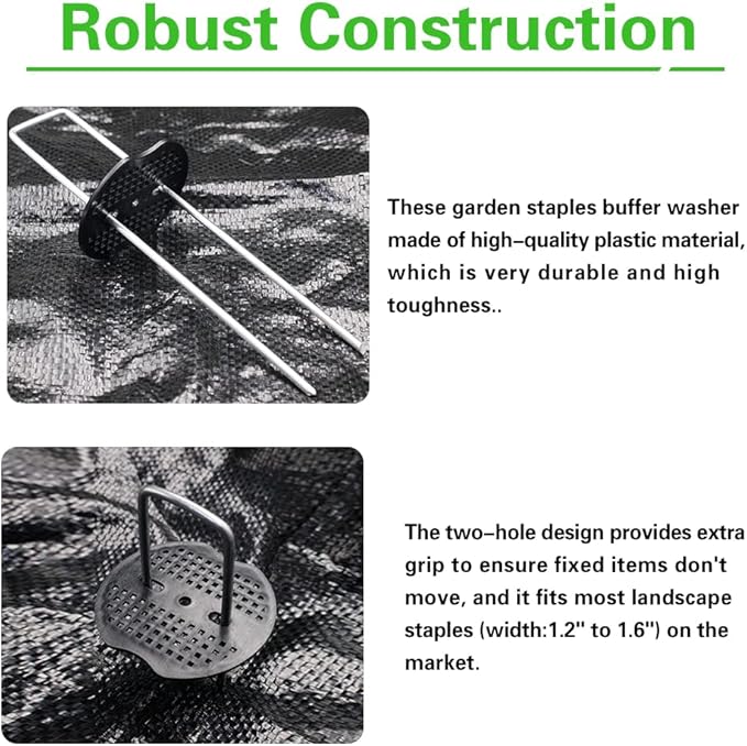Bakulyor 200pcs Garden Staples Plastic Buffer Washer, Landscape Staple Stakes Gaskets, Yard Pins Gasket for Weed Barrier Fabric, They Keep The Barrier from Ripping & Create a Sturdier Hold - Black