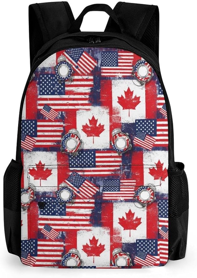 Polyester Daypack for Hiking Work Running, Big Capacity Anti-Theft Multipurpose Shoulder Bag, Canadian And American Grunge Flag Travel and Sport Backpack Rucksack