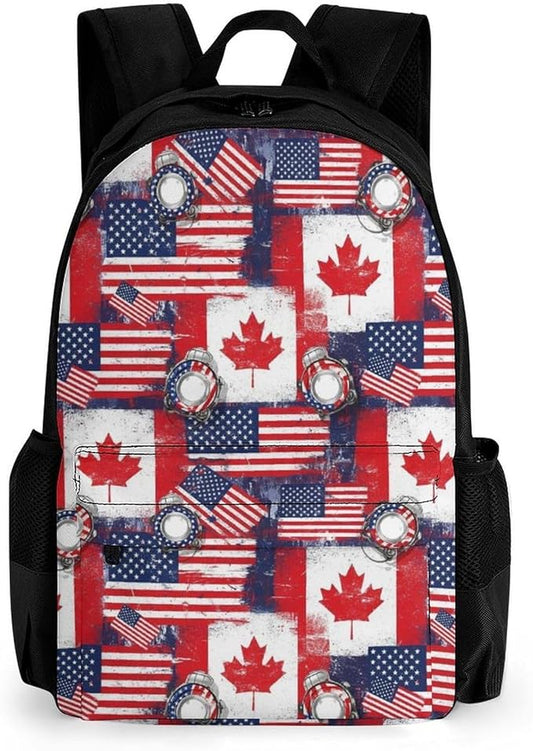 Polyester Daypack for Hiking Work Running, Big Capacity Anti-Theft Multipurpose Shoulder Bag, Canadian And American Grunge Flag Travel and Sport Backpack Rucksack
