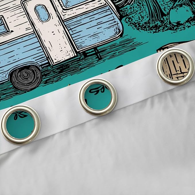 Feelyou Green Camping Camper Rv Blackout Curtains Rustic Farmhouse Camper Darkening Drapes for Bedroom Living Room Decor Happy Camping Thermal Insulated Shades Window Treatments, 2 Panels 42 x 84 Inch