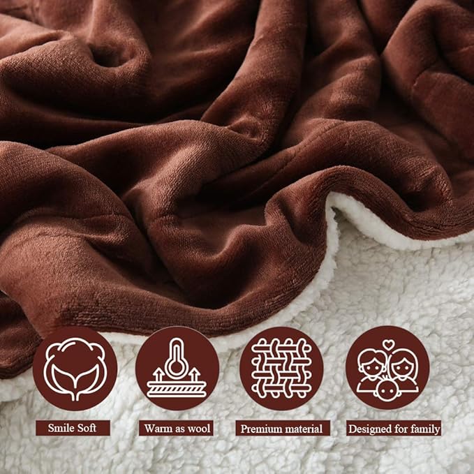 NANPIPER Fleece Throw Blanket Reversible Sherpa Flannel Blanket Super Soft Fuzzy Plush Microfiber (90"x90" Brown) Queen