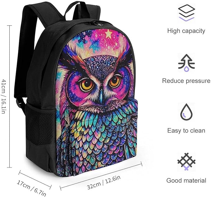 Supdreamc Rucksacks Lightweight Multipurpose Anti-Theft Galaxy Owl Shoulder Bag Big Capacity Laptop Book Bag Rucksack With Padded Straps