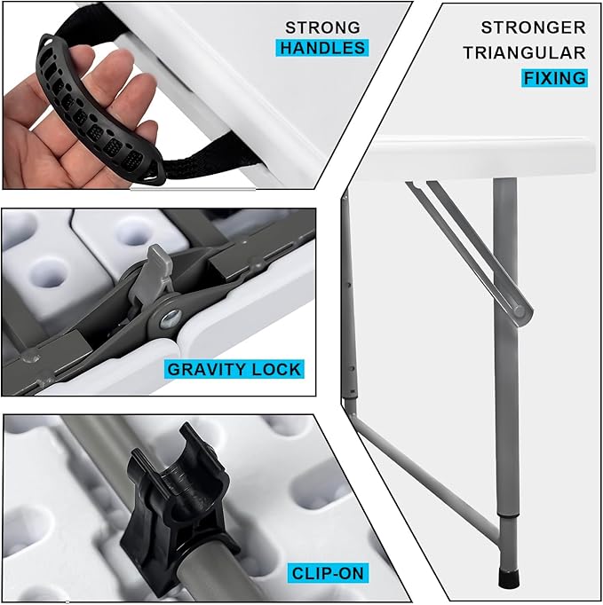 2-PCS 48" W x 24" D x 29.5" H - 4FT White Folding Table Heavy Duty Portable, Plastic Folding Utility Folding Table for Camping, Picnics & Parties