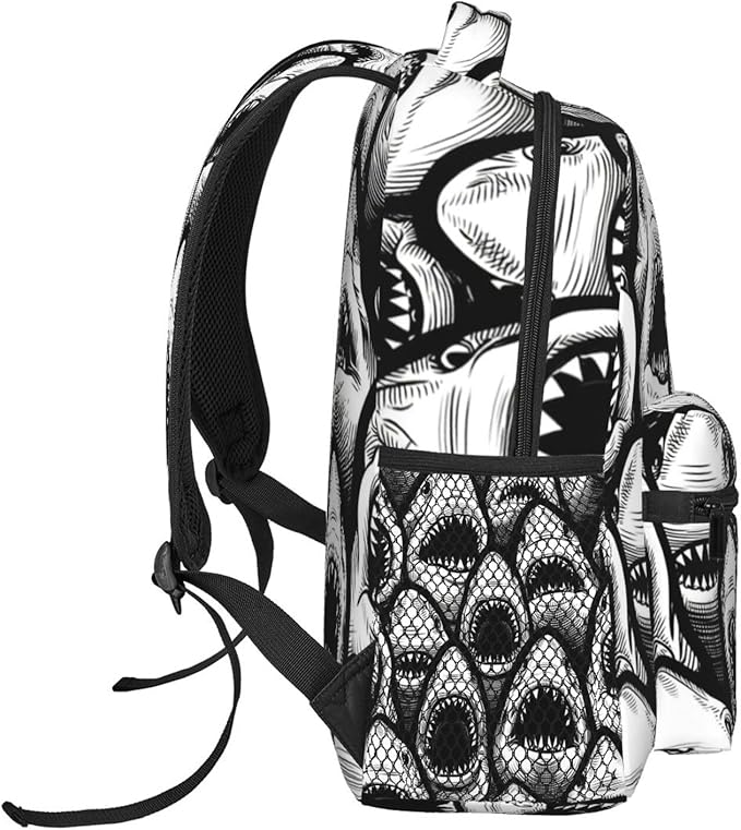 Lightweight Rucksacks for Camping Picnic Walking Cycling, Large Capacity Multipurpose Anti-Theft Carry On Bag, Animal Black And White Sharks Art Travel Hiking Camping Rucksack