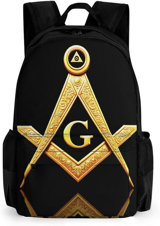Polyester Daypack Backpack for Climbing Outdoors Running, Big Capacity Multipurpose Anti-Theft Bookbag, Gold Freemason Freemasonry Masonic Travel Hiking Camping Rucksack