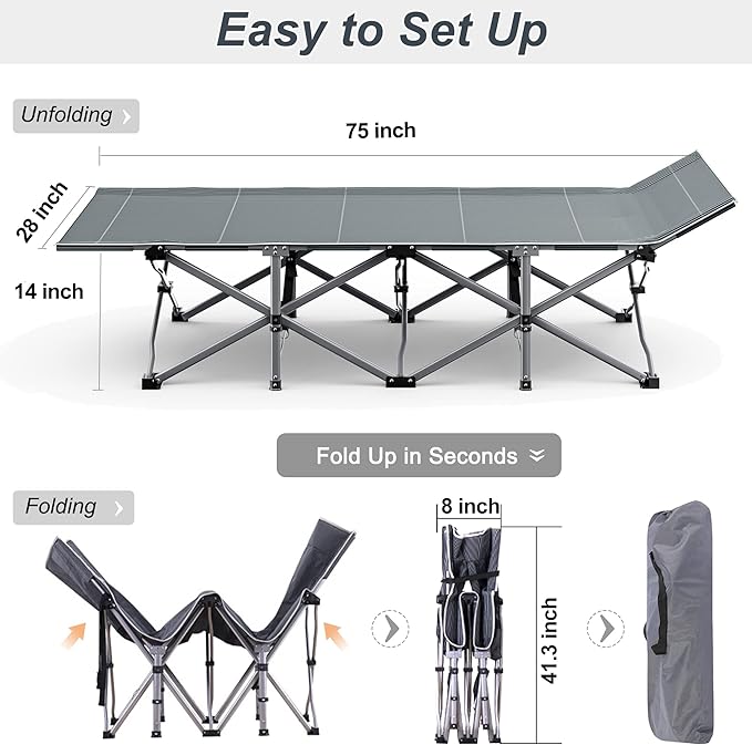ABORON Camping Cot for Adults, Folding Sleeping Cot with Mattress, 500 lb Capacity Heavy Duty Outdoor Folding Sleeping Bed, Portable Cot Bed for Camping, Indoor Guest Use, Home & Travel