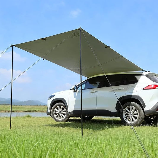 Portable Car Awning for SUV, Vehicle Awning for Camping Van Truck, Needn't Roof Rack Hardwares Waterproof UV50+ Army Green 10 x 6.56 ft
