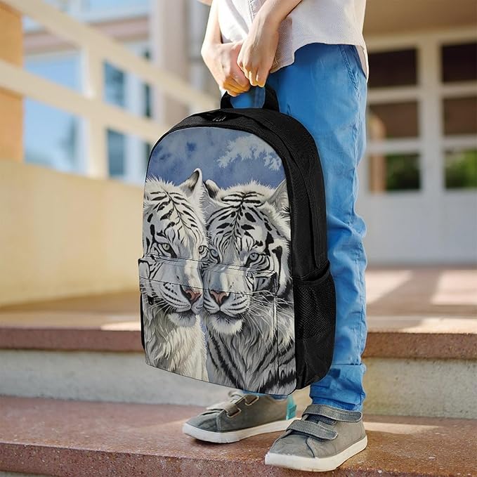 Supdreamc Casual Daypack Multipurpose Anti-Theft Large Capacity Carry On Bag, White Tiger Love Casual Daypack Climbing Shoulder Bag With Padded Straps