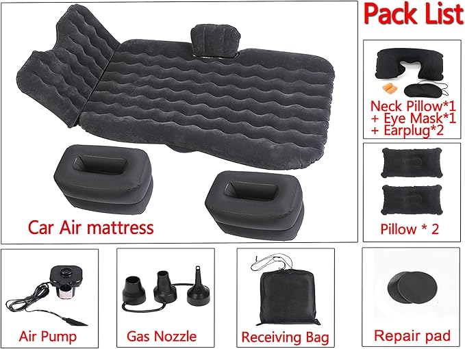 Inflatable Car Air Mattress Back Seat Bed with Air Pump,Thickened Portable Car Travel Sleeping Camping Air Mattress Blow Up Bed for Car Universal SUV