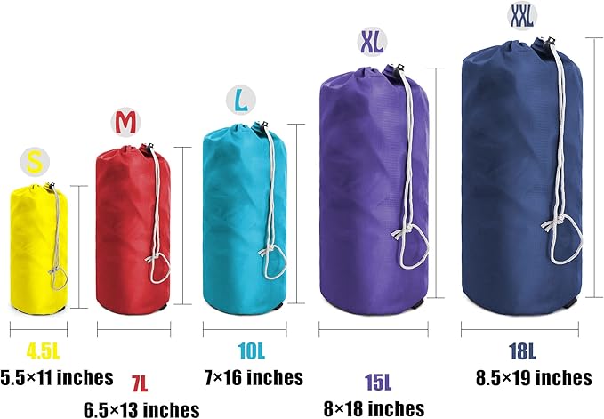 BeeGreen Ditty-Bags-Stuff-Cinch-Bags-for-Backpacking 6 Pack Small Drawstring with Dust Flap Compression Sack Bags Foldable Lightweight