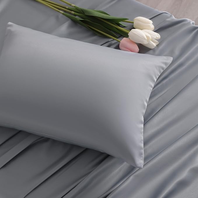 NTBAY Zippered Silk Satin Toddler Pillowcases - 2 Pack Hidden Zipper 13x18 Pillowcases - Luxury and Silky Baby Travel Pillow Covers, Silver Grey