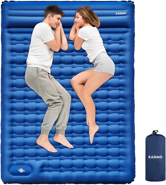 KASIMO Double Sleeping Pad for Camping,5" Ultra-Thick 1.4x2M for 2 Person with Pillow Built-in Foot Pump Inflatable Sleeping Mat for Backpacking, Hiking, Traveling, Tent, Portable Camping Mat
