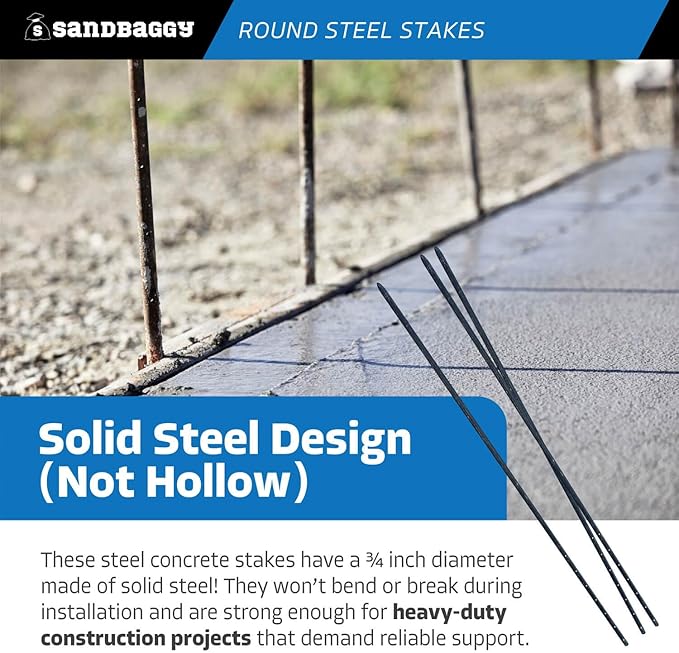 Sandbaggy Round Steel Concrete Form Stakes with Nail Holes - Rust Resistant Coating - Removable, Reusable (1, 3/4 in X 60 in)
