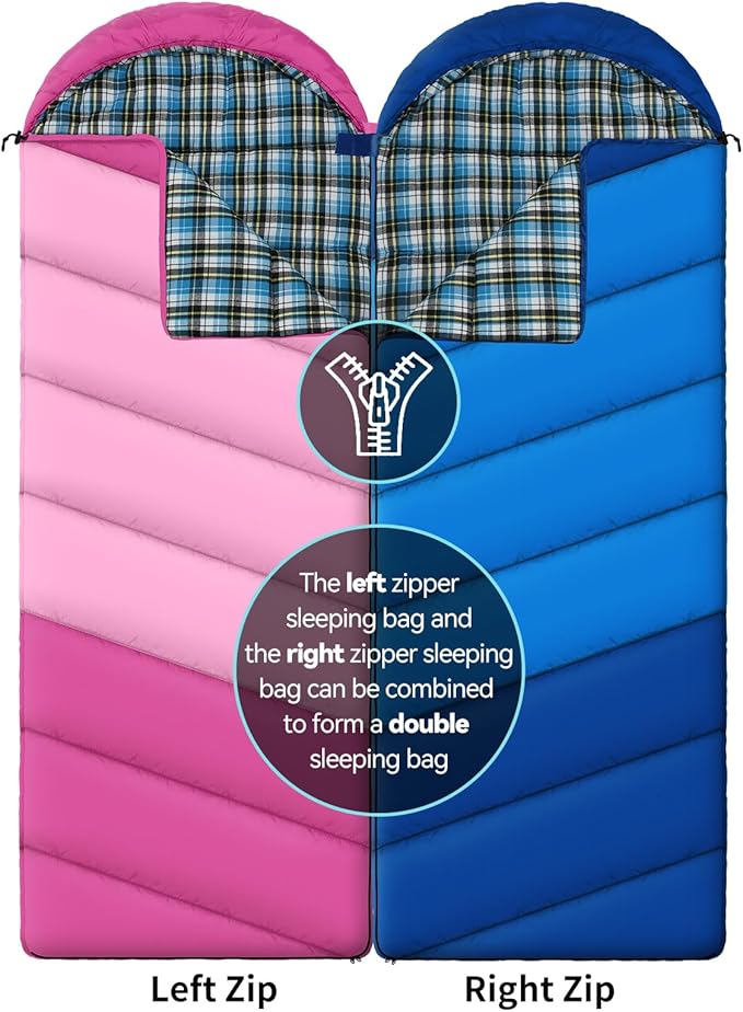 Cotton Flannel Liner Sleeping Bag for Adults Teens Kids, Cold Weather & Warm, 3 Seasons, Lightweight Compact Camping Essentials Equipment, Hiking, Outdoor, Travel