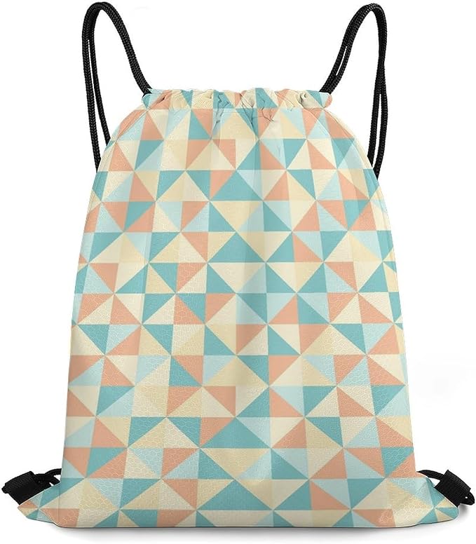 Sports Drawstring Sackpack Lightweight Backpack Waterproof for Training Gym Yoga Beach Men Women String Bag, Colored Geometric Figures Bags