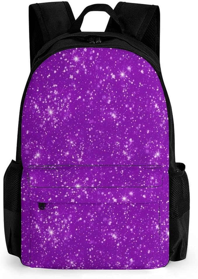 Lightweight Daypack Backpack for Sports Travel Running, Large Capacity Multipurpose Anti-Theft Bookbag, Purple Glitter Sparkle Pattern Laptop Backpack Daypack
