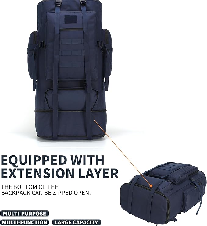 100L Hiking Camping Backpack MOLLE Rucksack Waterproof Daypack (Blue)