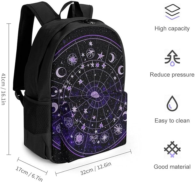 Supdreamc Adults Lightweight Zodiac Colorful Constellation Galaxy Art Rucksacks Large Capacity Bookbag With Adjustable Shoulder Straps for Trekking Outdoors Bicycle