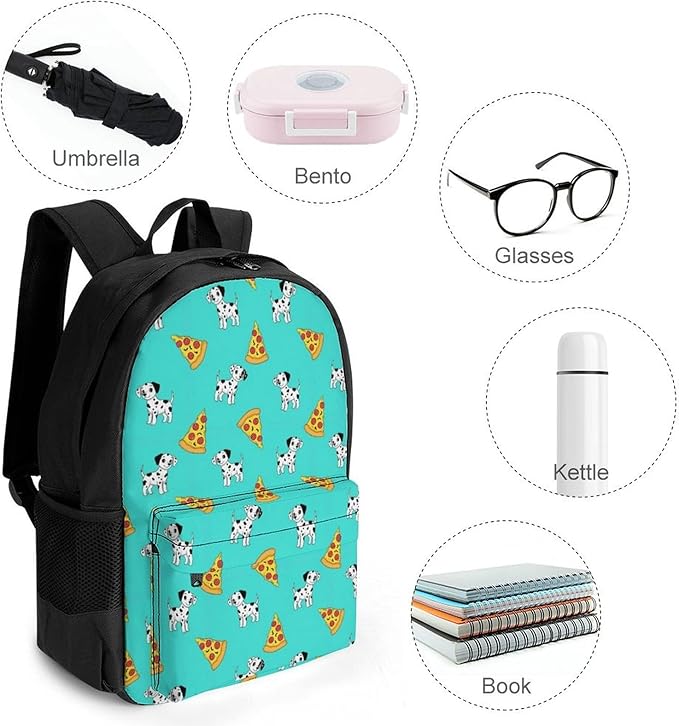 Men Women Lightweight Cute Great Dane Pizza Casual Daypack Big Capacity Bookbag With Padded Straps for Gym Travel Walking Cycling