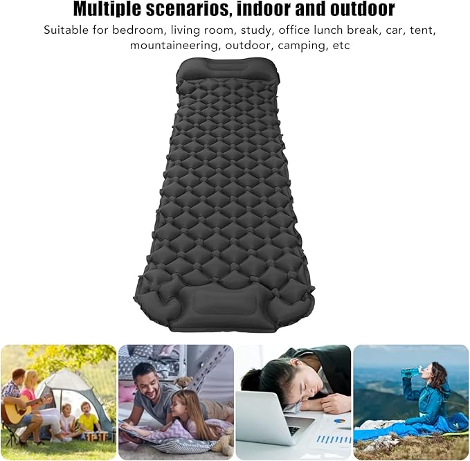 Sleeping Pad for Camping, Camping Sleeping Pad, Ultralight Inflatable Sleeping Mat with Built in Foot Pump & Pillow, Upgraded Compact Camping Air Mattress for Camping, Backpacking (Dark Gray)