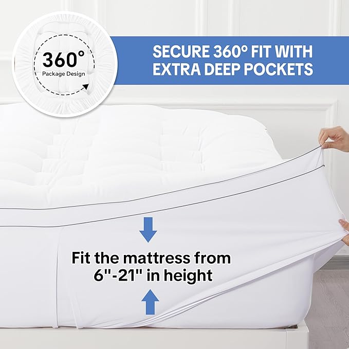 HOMBYS 2 in Thick Air Mattress Topper with Deep Pocket, Extra Cushioning for Warm Sleep & Protection, Fitted Mattress Pad for Camping, Guests, Pets, Queen Size