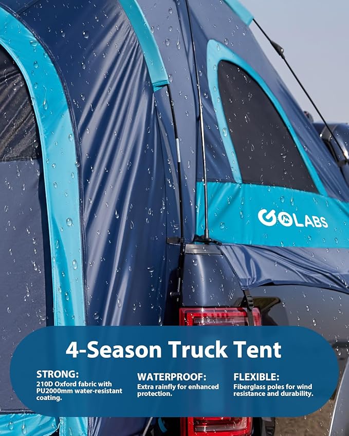 Golabs Truck Bed Tent for 5-6 Ft Bed, 8-Minute Easy Setup by Pre-Assembled Design, Waterproof PU2000mm, 2-Person Portable with Extra Rainfly Cover for Camping & Outdoor, Includes Storage Bag