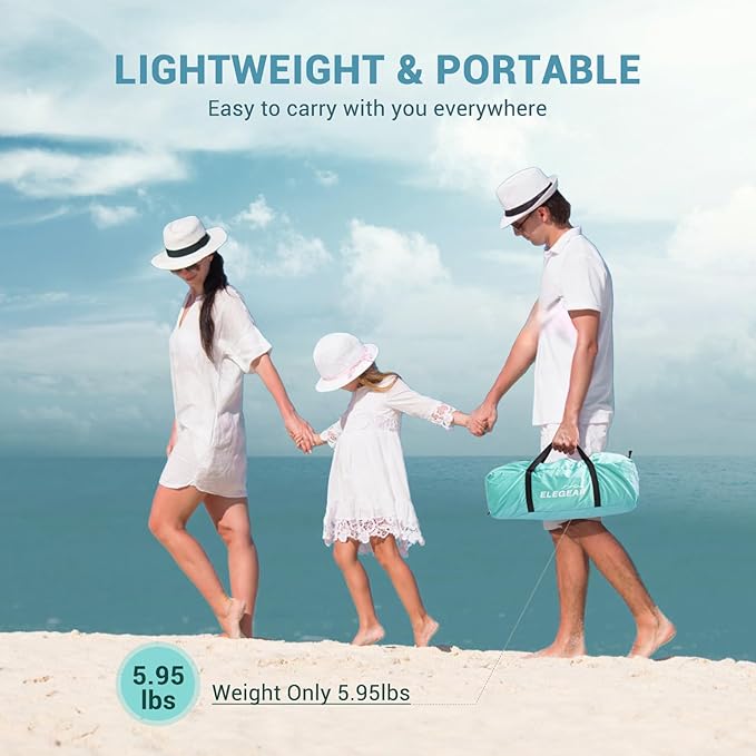Elegear CumbreX™ Beach Tent Sun Shelter with Canopy, 4-5 Person Pop Up Beach Tent, Easy Setup UPF 50+ UV Protection Portable Lightweight Double Silver Coating Cabana Sun Shade Shelter - Green