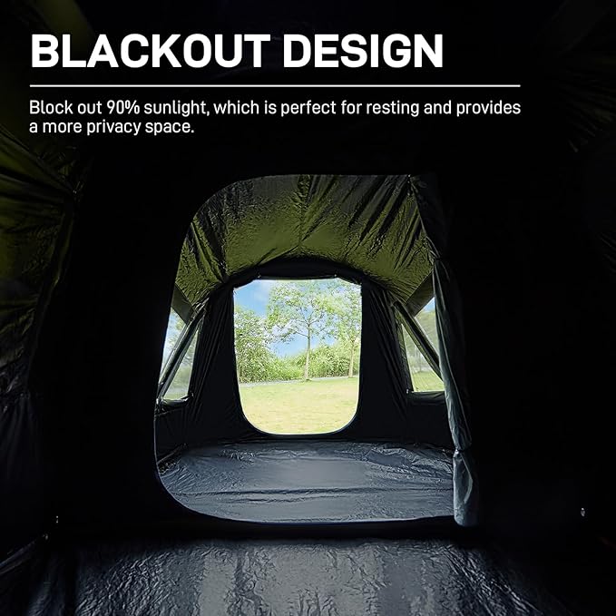 EVER ADVANCED 8 Person Blackout Design Cabin Tent, Camping Family Tent with Multi Room & Extra Porch and Rainfly, 2 Rooms Huge Portable with Carry Bag, Blue