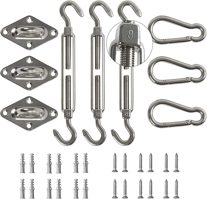 DOEWORKS Sun Shade Sail Kit 8 Inches for Rectangle or Triangle Sails, Heavy Duty Stainless Steel for Outdoor Using
