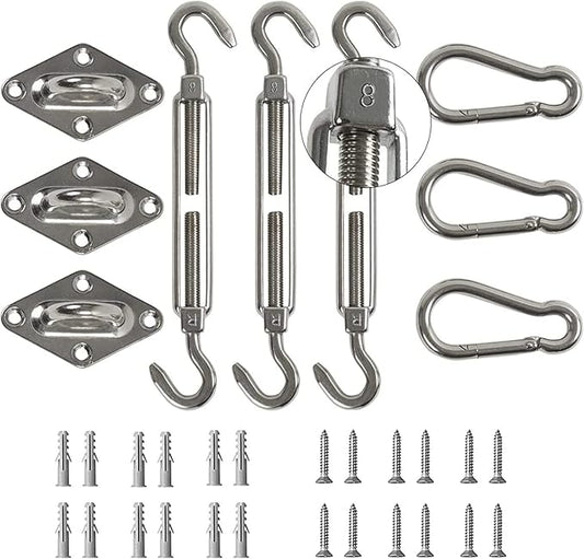 DOEWORKS Sun Shade Sail Kit 8 Inches for Rectangle or Triangle Sails, Heavy Duty Stainless Steel for Outdoor Using