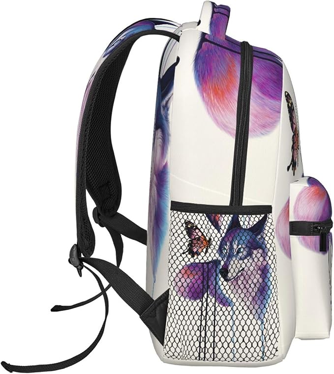 Rucksacks Multipurpose Anti-Theft Big Capacity Bookbag, Colorful Wolves And Butterflies Art Travel Hiking Camping Rucksack With Padded Straps