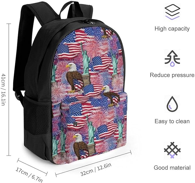 Adults Lightweight Statue Of Liberty America Flag Eagle Shoulder Book Bags Big Capacity Shoulder Bag With Adjustable Shoulder Straps for Trekking Work Walking Cycling