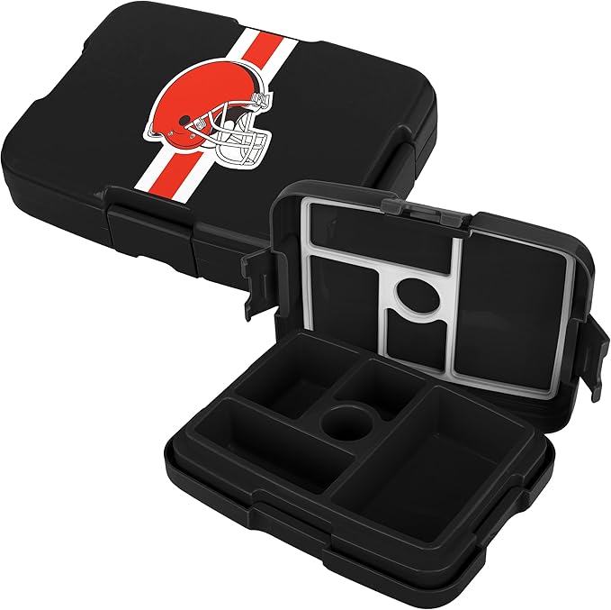 FOCO NFL Unisex-Adult Officially Licensed Team Color Stripe Primary Logo Football Leak Proof 5 Compartment Bento Lunch Box - Cleveland Browns