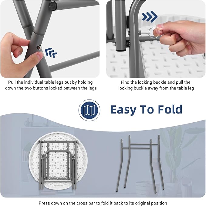 Cocktail Table 28in Folding Round High Top Indoor Outdoor with Removable Legs, Tall Bistro Foldable Bar Height Table for Parties, Patio, Backyard, Dining, Wedding, White- 2PCS