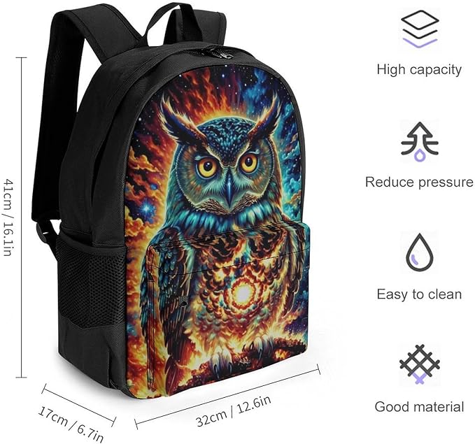 Rucksack Anti-Theft Multipurpose Big Capacity Carry On Bag, Galaxy Nighthawk Owl Traveling Camping Backpack With Side Pockets