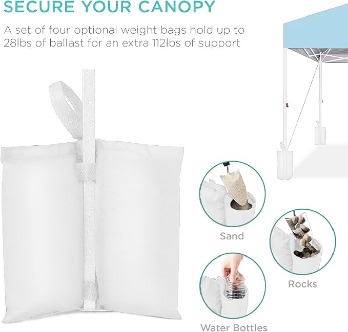 Best Choice Products 8x8ft Pop Up Canopy Tent, Outdoor Shade, 1 Person 1 Minute Set Up, Carry Case, 4 Weight Bags - French Blue/White