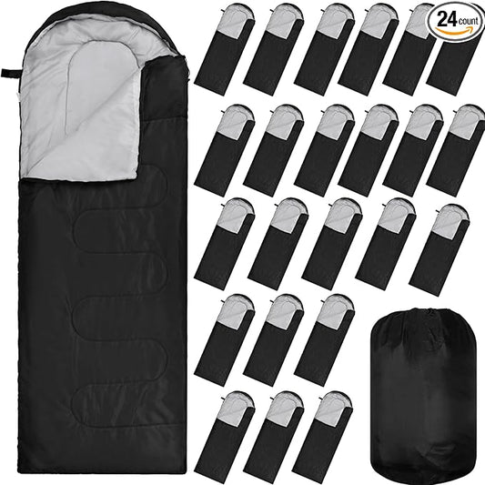 VitalCozy 24 Pcs Sleeping Bags for Adults Bulk Lightweight Waterproof Backpacking Camping Sleeping Bag with Compression Sack, Portable Compact for Winter Hiking Outdoor Camping Essential