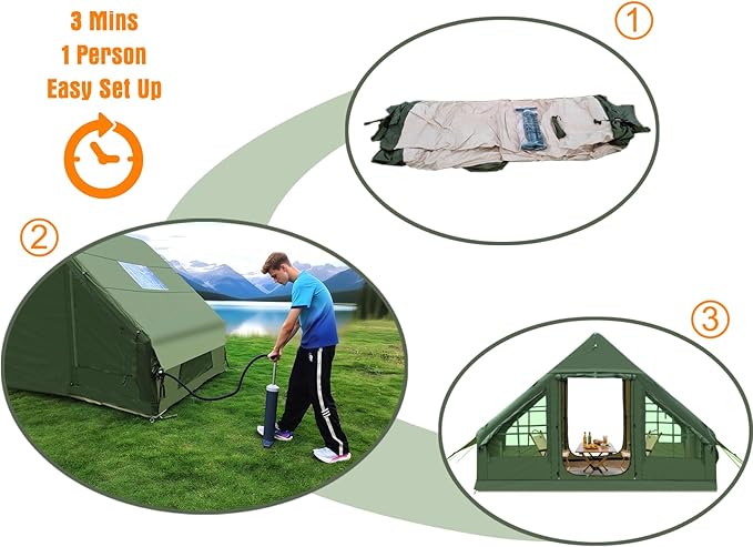 Inflatable Camping Tent, Glamping Blow Up Tent with Hand Pump for All-Season, 3 Mins Easy Setup, Waterproof Tens with Mesh Window for 4-6 Person, Suit for Family, Friend, Camp, Outdoor Gathering