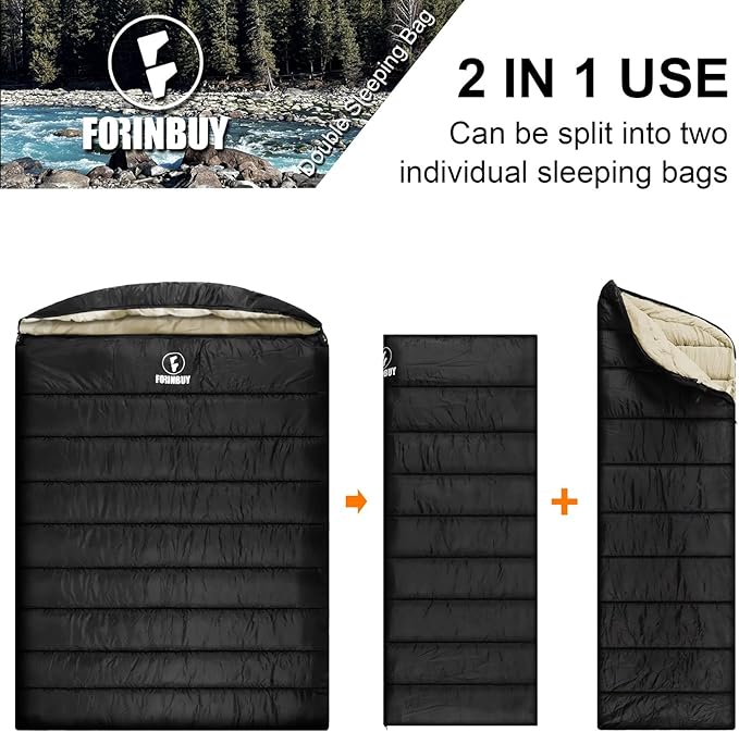 Double Sleeping Bag for Adults, XL Queen Size 2 Person Waterproof Sleeping Bag for Cold Weather & Warm, Perfect for Couples Family RV Travel and Tent Camp