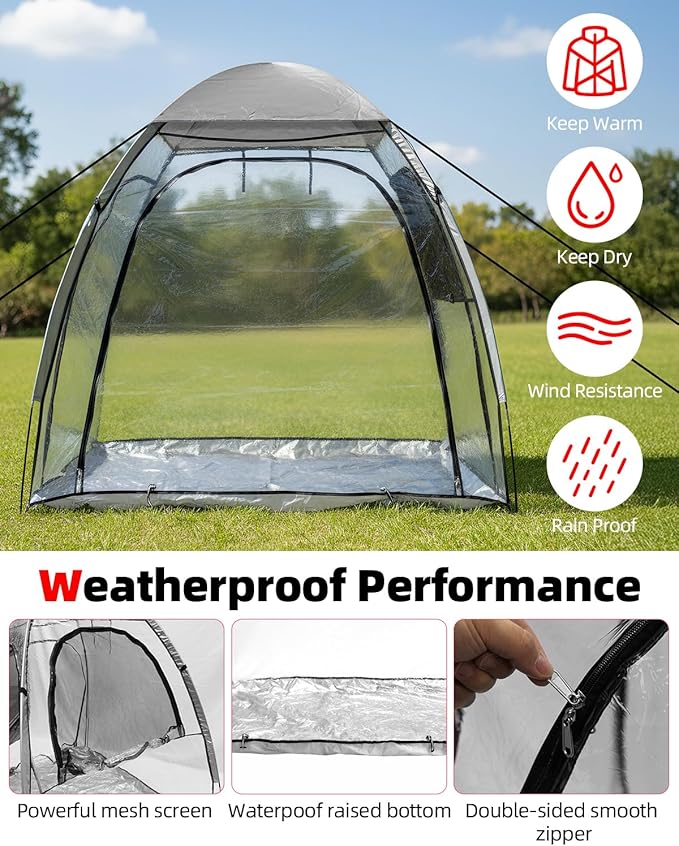 Abahub Clear Bubble Tent for 1-2 Person, Sports Tent with Sealed Floor, Outdoor Winter Tent with Carrying Bag for Sport Event, Camping, Fishing, Cheering