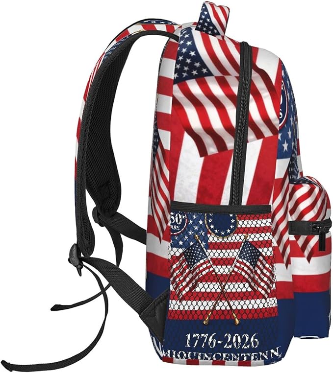 Men Women Polyester America 250th Anniversary USA Patriotic Freedom Art Daypack Big Capacity Shoulder Bag With Smooth Zippers for Hiking Work Walking Cycling