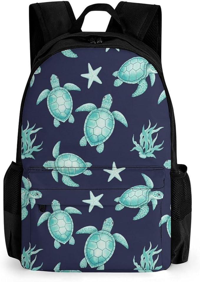 Versatile Polyester Backpack with Large Capacity for Business and Casual Activities, Sea Turtle Tavel Hiking Camping