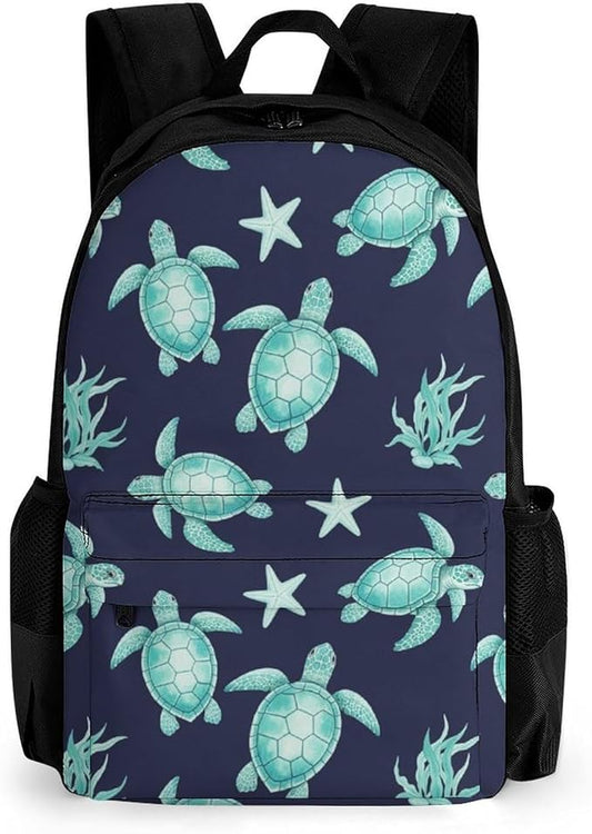 Versatile Polyester Backpack with Large Capacity for Business and Casual Activities, Sea Turtle Tavel Hiking Camping
