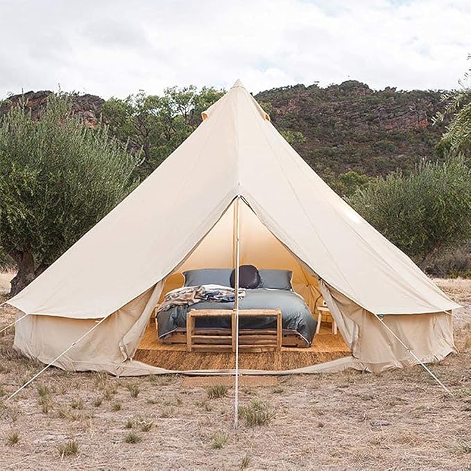 Bell Tent Indian Tent Diameter 3M/4M/5M/6M Cotton Canvas Waterproof Large Family Tents 4 Season Outdoors Yurt Bell Tent Glamping for Camping Beautiful Scenery