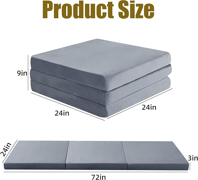 HOMBYS Tri Folding Memory Foam Camping Mattress for Outdoor Sleeping, Portable Waterproof Camping Pad Mat for Travel Truck Bed Tent