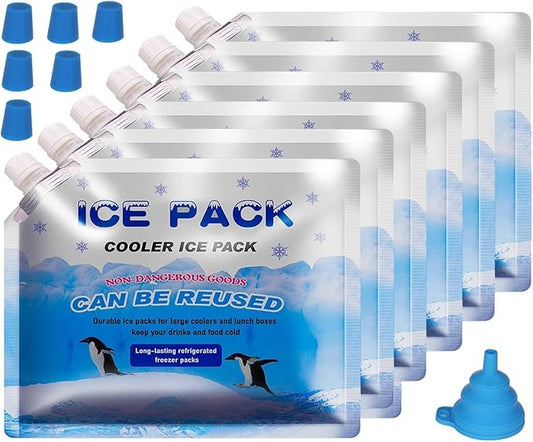 6 Pieces Reusable ice Packs for Coolers,Long Lasting Cooler ice Pack, 24to 48 Hours of Cold Gel Ice Pack.Lunch Bag CoolerIt can Hold 1400-1600ml of Water
